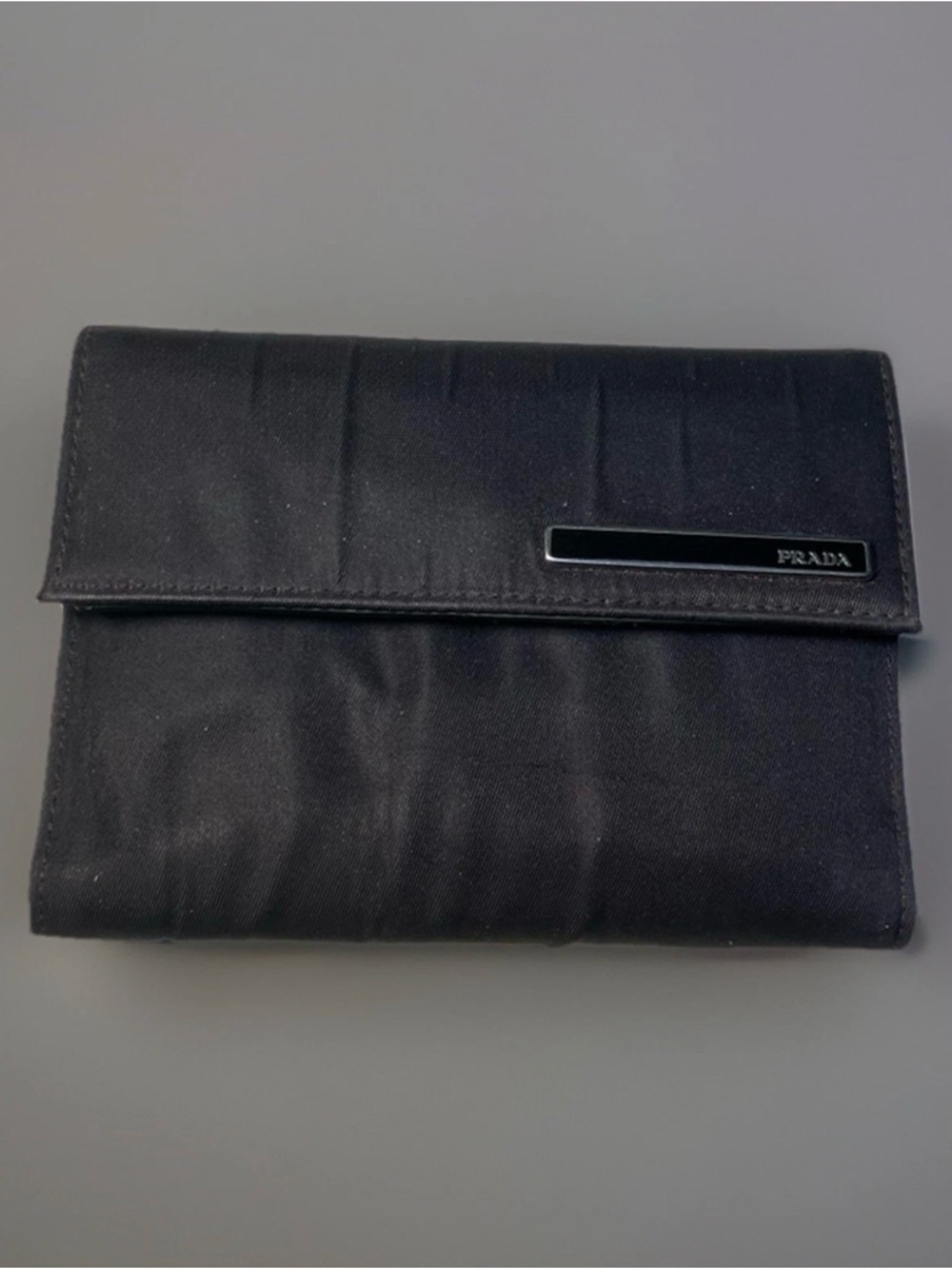 Prada Black Nylon Fold Wallet with Metal Logo